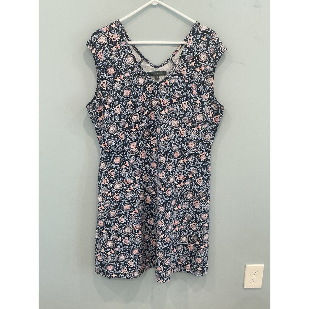 Title Nine Womens Supplex Nylon Dress XL Blue Floral Double Dare Tabriz Outdoor